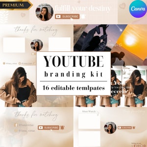 Neutral Youtube Branding Kit, Youtube Thumbnail, Youtube Banner, Youtube Intro Outro, Editable Canva Template, Minimal Youtube Kit