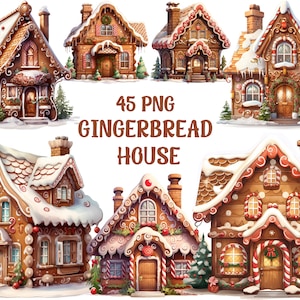 Acquerello Casa di Pan di Zenzero Png, Sublimazione Festiva, Clipart di Natale, Design Png Invernale, Sfondo Trasparente, Pacchetto Premium 45 Png