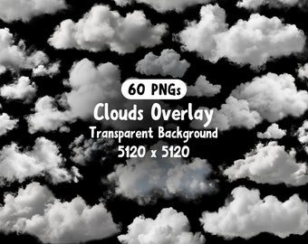 Clouds Overlay, Digital Clouds, Clouds Photoshop, Photography Overlays, Commercial Use, Transparent Background, 60 Png Premium Bundle