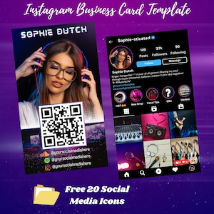 Sjabloon Instagram-visitekaartje, bewerkbare canva-sjabloon, doe-het-zelfvisitekaartjes, ig Influencer Card, QR-codekaart, sjabloon voor sociale media