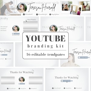 Youtube Branding Kit Elegant, Youtube Branding Kit Luxury, Youtube Canva Template, Modern Template, End Screen Animation, Premade Thumbnail