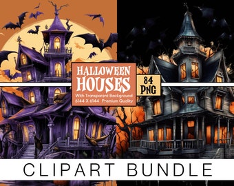Watercolor Halloween House Png, Haunted House Png, Spooky House Clipart, Transparent Background, 84 Png Halloween House Premium Bundle