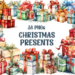 Aquarel kerstcadeaus png, presenteert clipart, leuke cadeaus clipart, png-sublimatiebestand, transparante achtergrond, 38 png premiumbundel