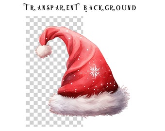 Santa Hat On A Clear Background Watercolor Santa Hat Clipart