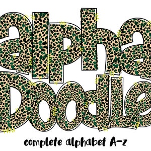 Leopard Print Doodle Font Png, Leopard Alphabet, Hand Drawn Letters, Printable Alphabet, Commercial Use, Transparent Doodle, Png Bundle