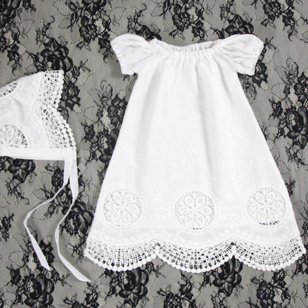 Girls Blessing Gown,Baby Christening Dress,Short Sleeve Baptism Gown,Baby Girl Baptism Dress,Newborn Lace Christening Gown,Flower Girl Dress