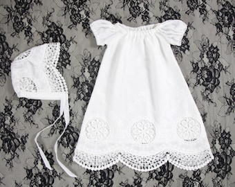 Girls Blessing Gown,Baby Christening Dress,Short Sleeve Baptism Gown,Baby Girl Baptism Dress,Newborn Lace Christening Gown,Flower Girl Dress