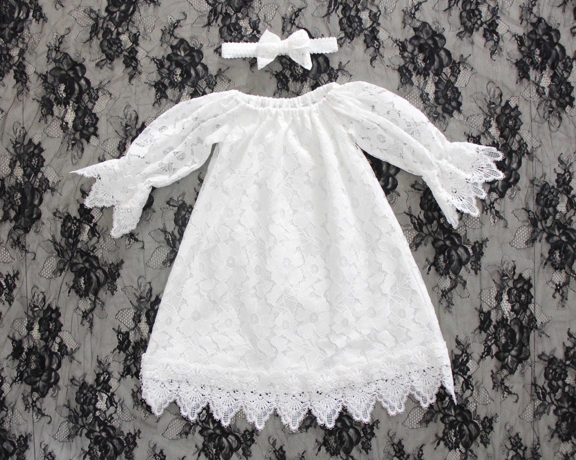 Long sleeve lace baptism dress baptism dress for baby | Etsy