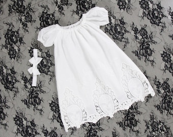 Baby Girl Baptism Dress, Lace Blessing Dress, Christening Gown, Girls Blessing Gown, Baptism Dress for Baby Girl, Short Sleeve Baptism Gown