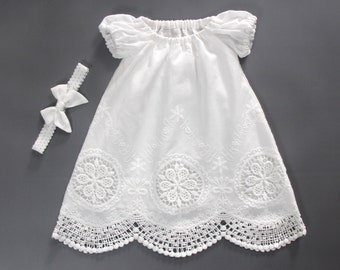 Abito per la benedizione della neonata, abito per il battesimo della neonata, abito per il battesimo a maniche corte, abito per il battesimo della neonata, abito per il battesimo della bambina, abito per la damigella d&#39;onore