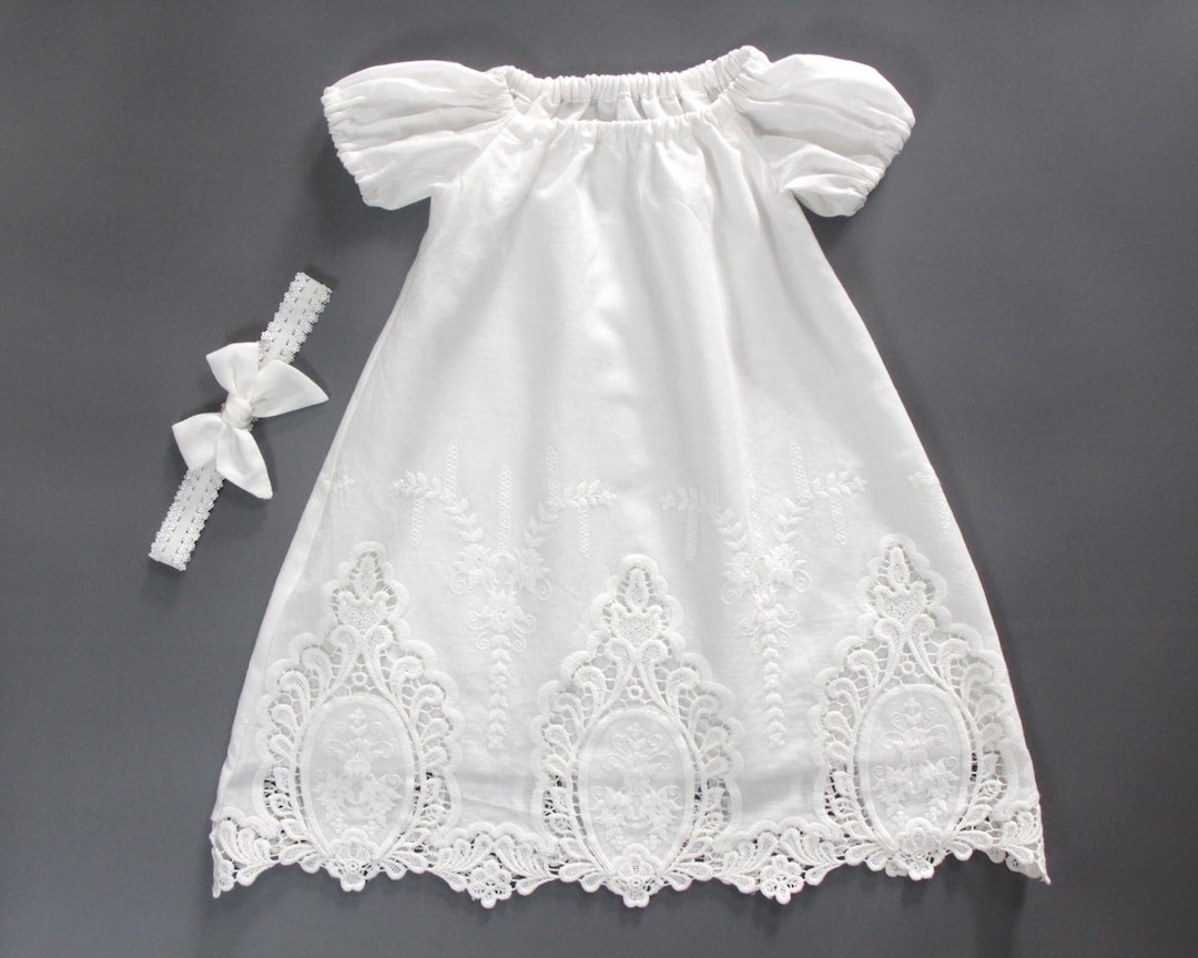 Buy Baby Girl Baptism Dress,white Christening Gown,girls Blessing  Gown,short Sleeve Christening Dress,baby Baptism Dress,newborn Baptism Gown  Online