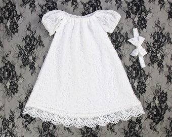 Baby Girl Christening Gown, Lace Baby Girl Baptism Dress, Short Sleeve Christening Dress, Baby Girl Dress, Baptism Dress for Newborn Girl