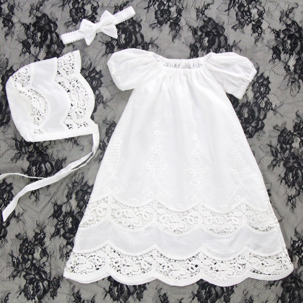 Baby Girl Blessing Dress,Baby Christening Gown,Short Sleeve Baptism Dress,Baby Girl Baptism Dress,Newborn Christening Gown,Flower Girl Dress