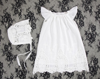 Baby Girl Christening Gown, Girls Blessing Gown,Newborn Baby Baptism Dress, Christening Dress, Baby Baptism Gown,Capped Sleeve Baptism Dress