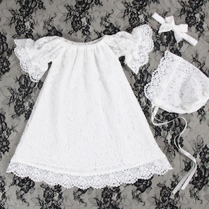 Baby Christening Gown, Baby Girl Baptism Dress, Newborn Christening Dress, Girls Blessing Gown, 3/4 Sleeve Lace Baby Dress, Birthday Gift
