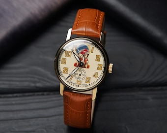 Belka & Strelka - Platz Kosmonauten Hunde Herren Uhr, Unisex Armbanduhr, Vintage Uhr, mechanische Uhr, Geschenk für Sie, Geschenk für Sie
