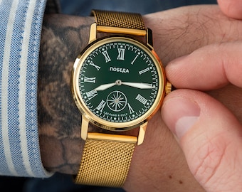 Mens watch "Pobeda-Victory" vintage watch, mens watch, wrist watch, green watch, watch for men, gift for men, boyfriend gift