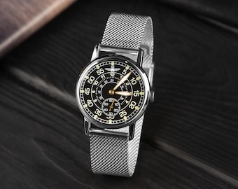 Pobeda 1980s Vintage Armbanduhr, Mechanische Uhr, Geschenk für Männer, Piloten Uhr, Fliegeruhr, Armbanduhr für Männer, Geschenk für Ihn, Schmuck