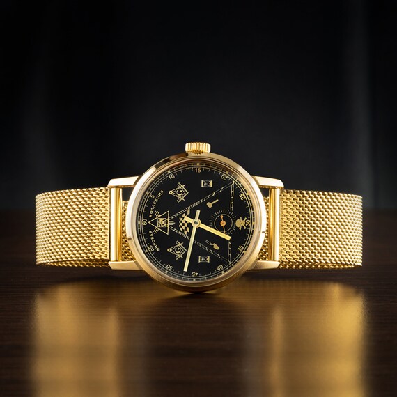 Vintage watch Masonic, Mechanical wrist watch Pob… - image 4