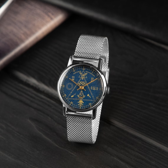 Vintage Mens wrist Masonic watch, masonic jewelry,