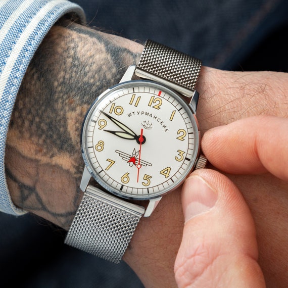 Vintage militair horloge Shturmanskie herenhorloge polshorloge zilveren horloge mechanisch horloge cadeau voor mannen cadeau voor hem Etsy Nederland