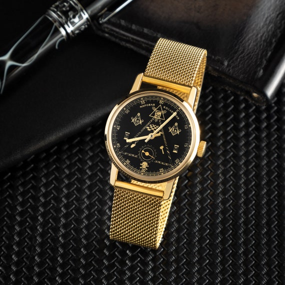 Vintage watch Masonic, Mechanical wrist watch Pob… - image 2