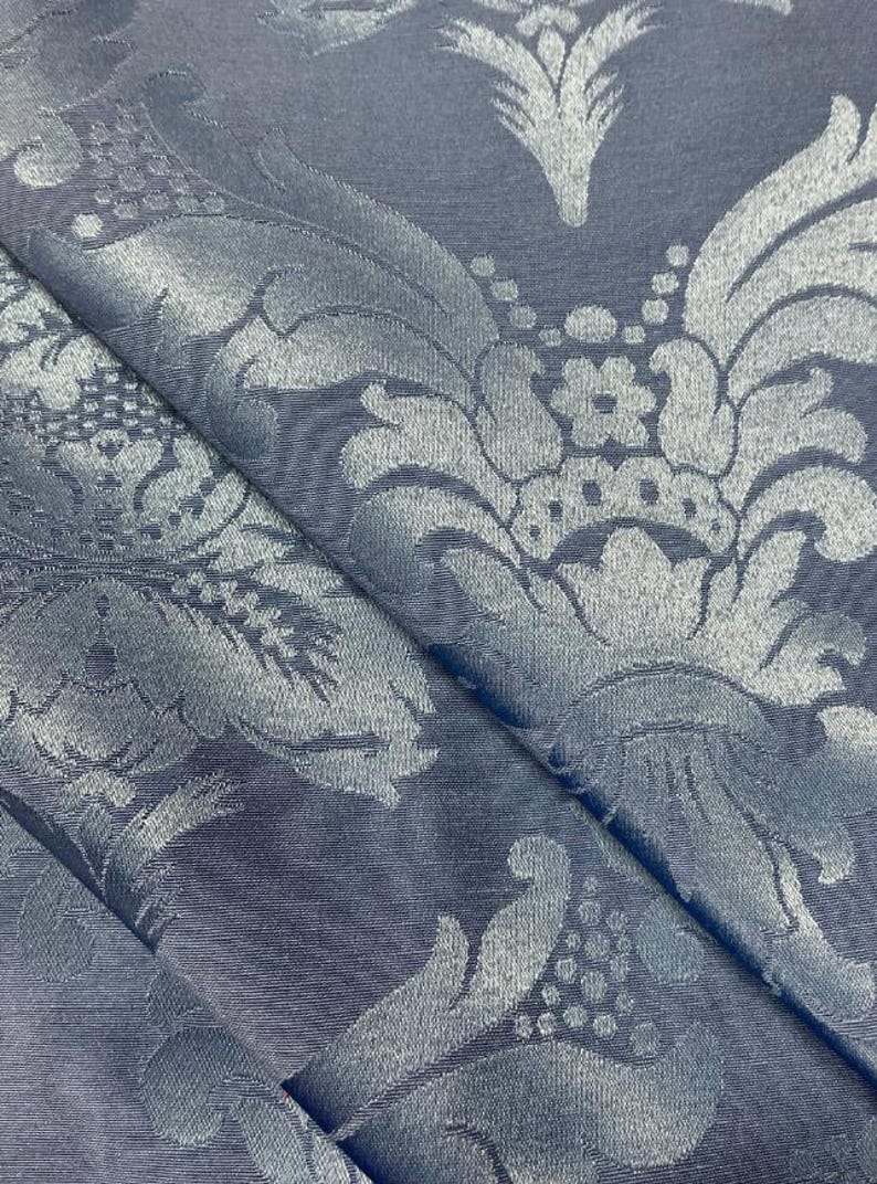 Damascus Upholstery-Damask Fabric-Drapery Fabric-19 Colors Denim
