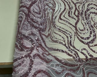 Closeout Pink Sequins Fabric-Pink Beaded Fabric-Sequins Fabric-Beaded Fabric-Lace Fabric-Apparel Fabric
