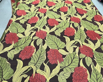 Floral Upholstery Fabric, Red Flowers, Green Leaves, 54" Wide