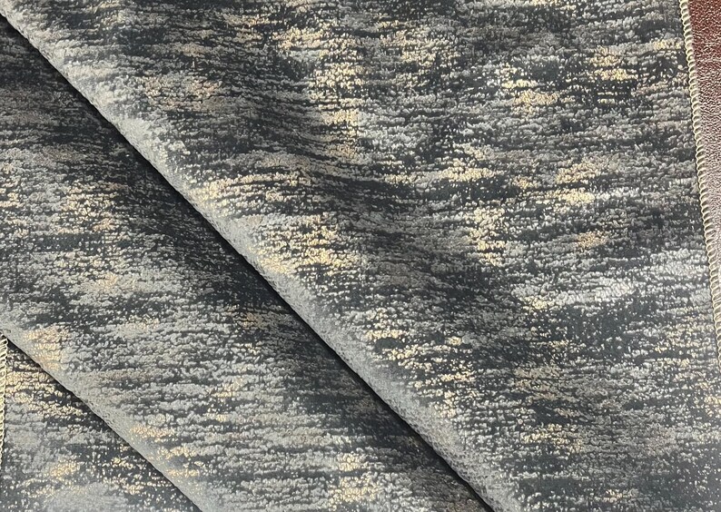 Velvet-100% Polyester Velvet Fabric-Burned Out Velvet-Upholstery Fabric-Velvet Upholstery-Home Decor-10 Colors! Charcoal/Gold