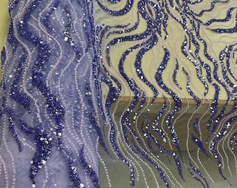 Closeout Light Purple Tulle with Purple Sequins Fabric-Sequins Fabric-Lace Fabric-Apparel Fabric