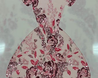 Closeout Light Pink Tulle with Pink Sequins Fabric-Sequins Fabric-Lace Fabric-Apparel Fabric