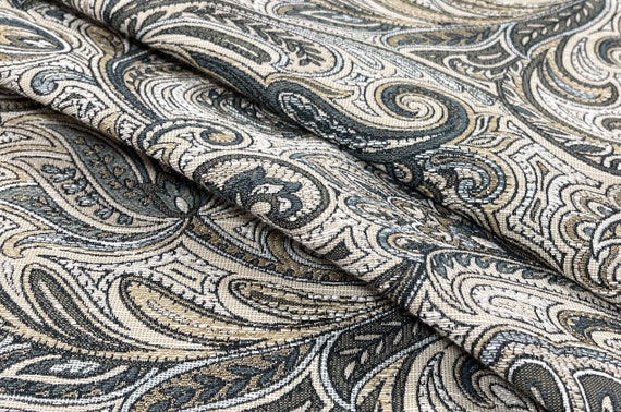 Outdoor Lg Scale Paisley Ikat Drapery Upholstery Fabric Indoor Gold Gray 