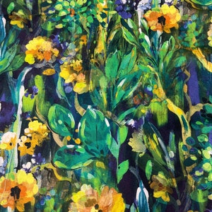 Floral Fabric-Floral Drapery-Upholstery Fabric-Upholstery-Watercolor Fabric-Drapery Fabric-Apparel Fabric-Color: Purple/Gold