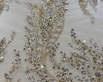 Closeout Ivory Tulle with Sequins Fabric-Sequins Fabric-Apparel Fabric-Prom-Bridal Sequins