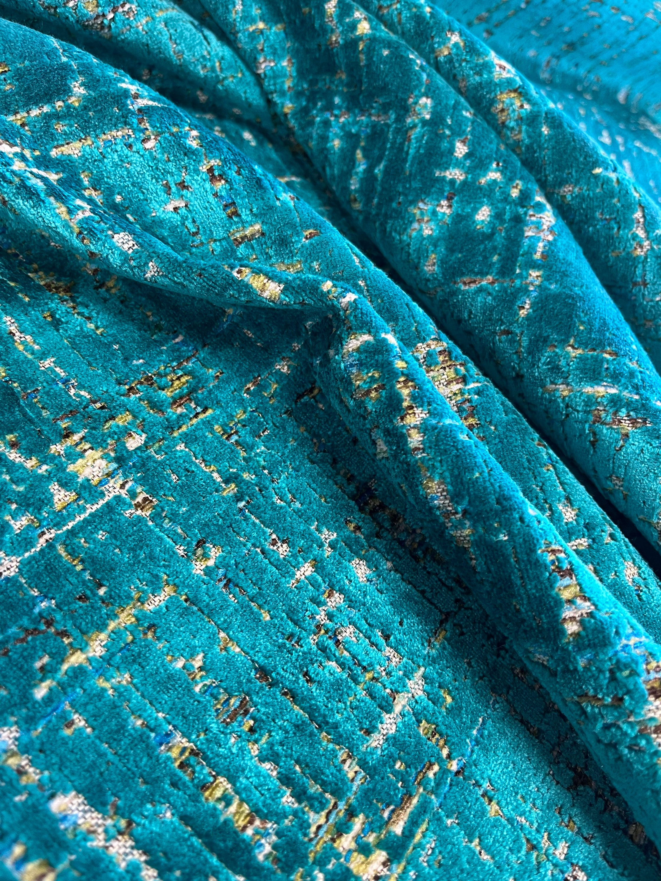 Boho Lagoon Aqua Teal Chenille Upholstery Fabric By The Yard