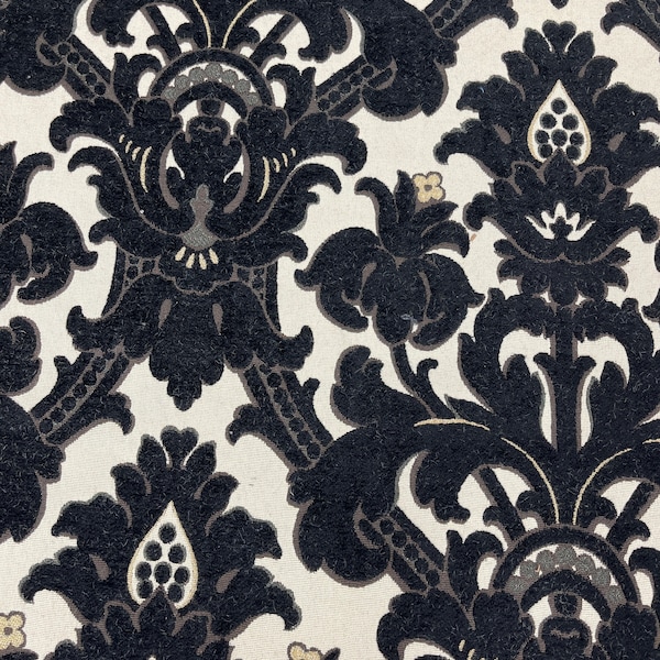 Black Damascus Fabric-Damascus-Black Damask Fabric-Damask Fabric-Embossed Damask-Upholstery Fabric-Drapery Fabric