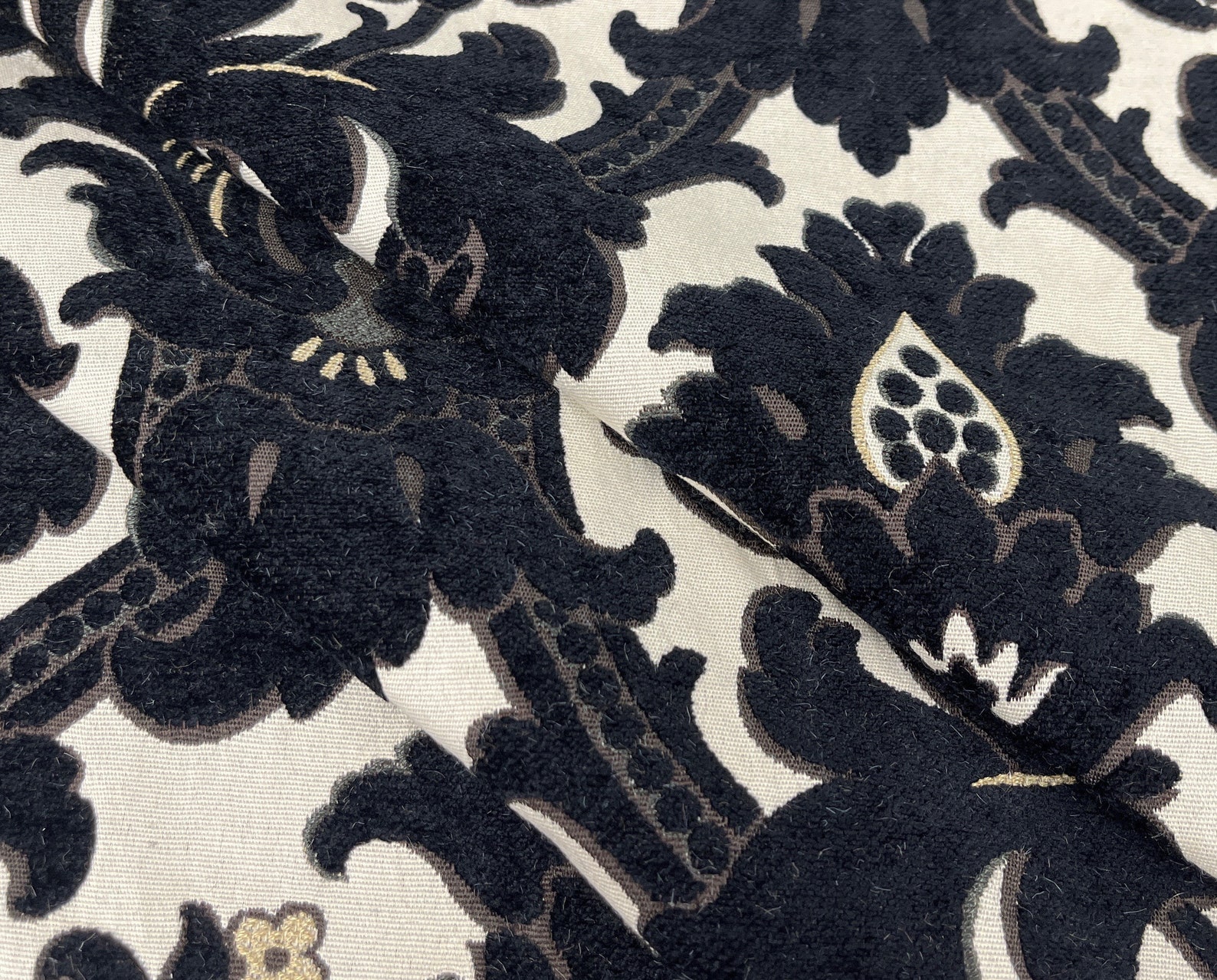 Black Damascus Fabricdamascusblack Damask Fabricdamask Etsy