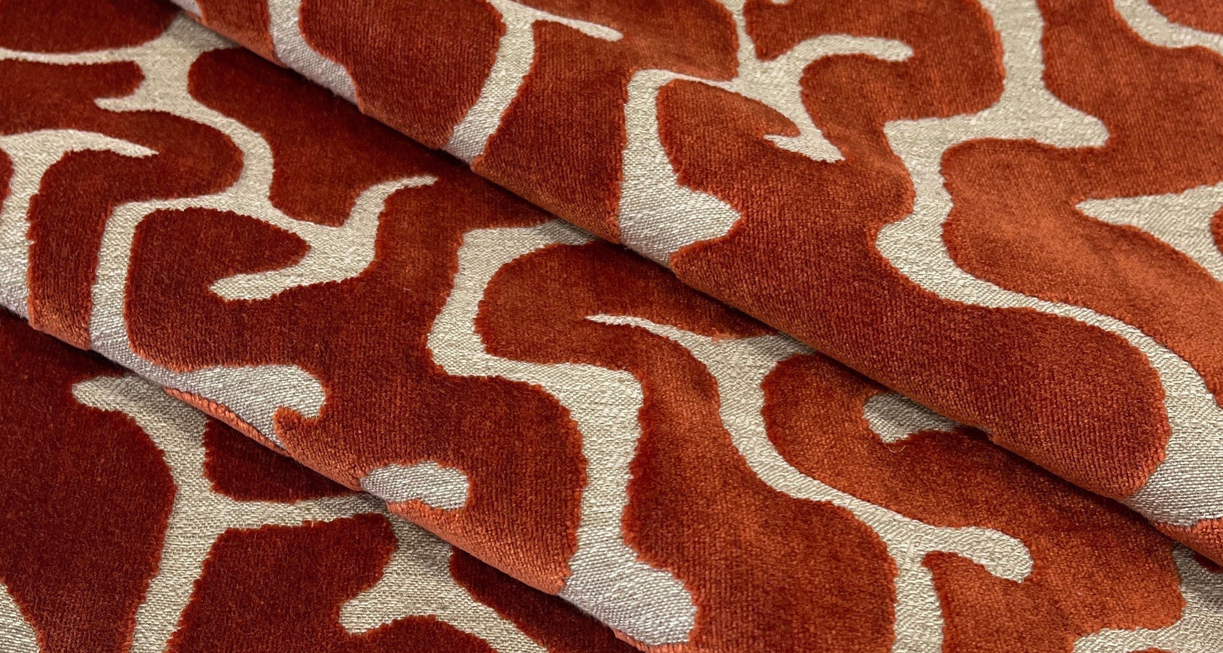 Niner Squiggle Velvet-Velvet-Printed Velvet-Rust Velvet-Orange Velvet Upholstery Velvet-Commercial Upholstery-By The Yard