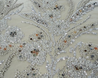 Closeout Light Blue Tulle White Multi Sequins Fabric-Sequins Fabric-Apparel Fabric-Prom-Bridal Sequins