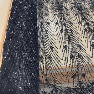 Closeout Black Tulle with Black Sequins Fabric-Sequins Fabric-Lace Fabric-Apparel Fabric