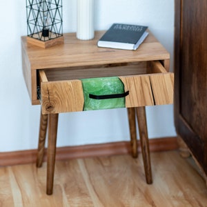 Bedside Table Set of 2, Floating White Oak Nightstands, Unique Epoxy Design, Mid Century Modern Small Side or End Tables