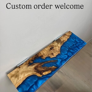 Floating Epoxy Resin Shelf, Live Edge Poplar Wood Shelf, Rustic Wall-Mounted Shelf, Handmade Modern Wood Shelf, Custom Resin Home Decor
