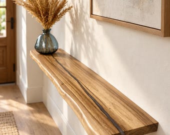 Epoxy Resin Floating Shelf, Custom Wood Wall Shelf, Live Edge Oak Walnut Poplar Shelf