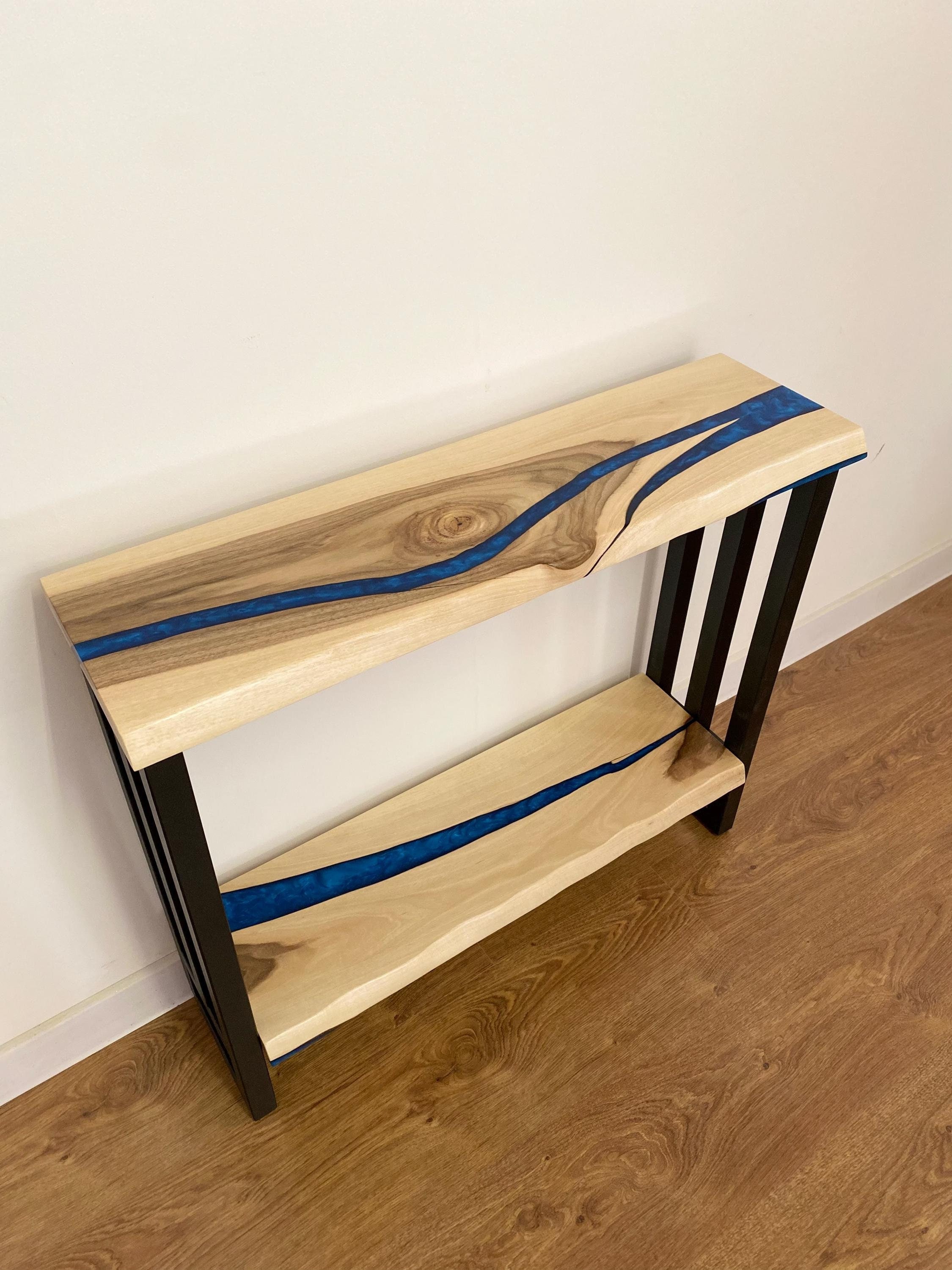 Live Edge Epoxy Console Table With Shelf, Wood Entryway Table, TV Stand ...