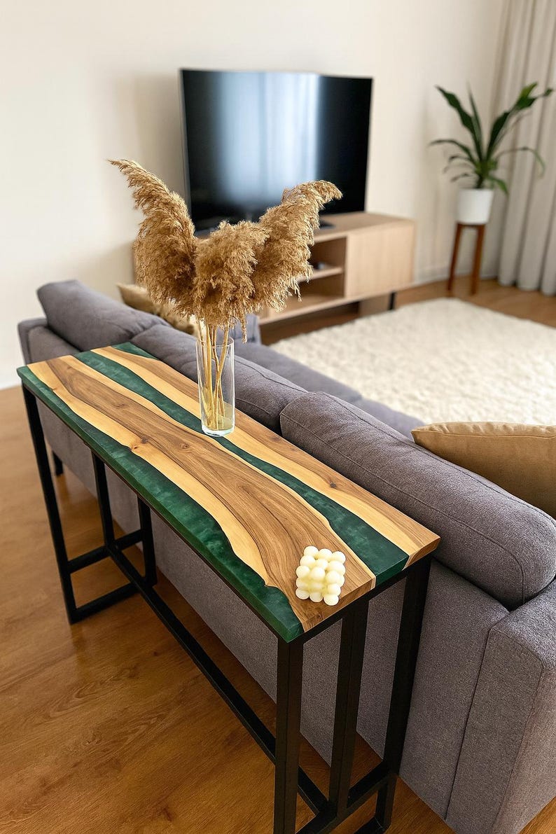 Walnut Narrow Console Table - Epoxy Resin TV Stand - Etsy UK