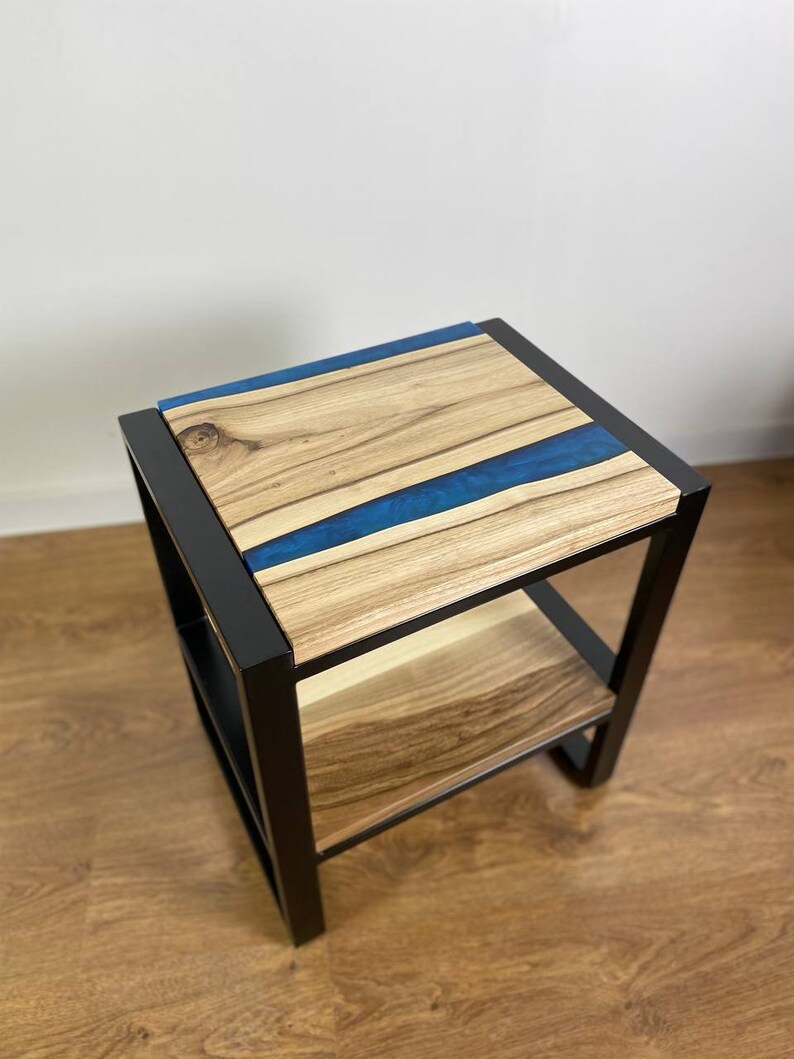 Epoxy Resin Walnut Nightstand, Narrow Side Table, Nightstand Pair,mid