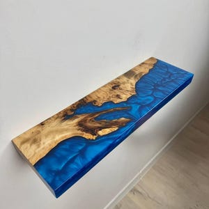 Floating shelves, wood wall shel, blue epoxy resin shelf, modern book shelves, minimalist office shelves