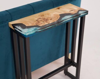 Console table, Epoxy resin narrow console table, Blue side table or couch table, Modern farmhouse table, Hallway table