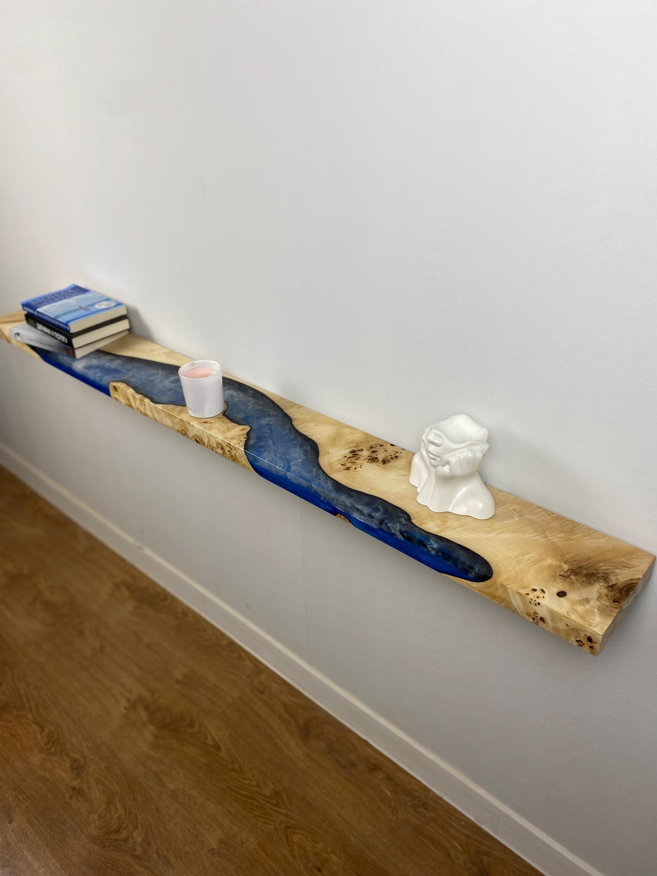 Floating Shelf with Epoxy Resin | Poplar Wood & Hidden Bracket Design | Rustic Wall Shelf